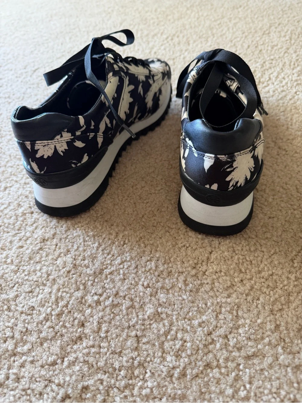 Tory Burch Black and White Floral Lace-Up Sneakers
